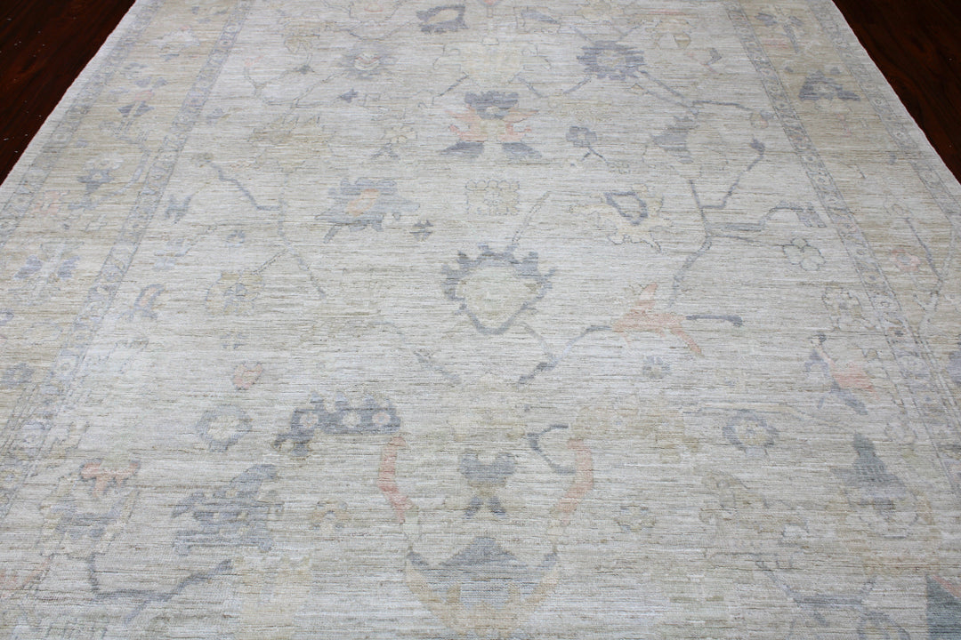 Hand Knotted Afghani Oushak Area Rug in Neutral and Gray