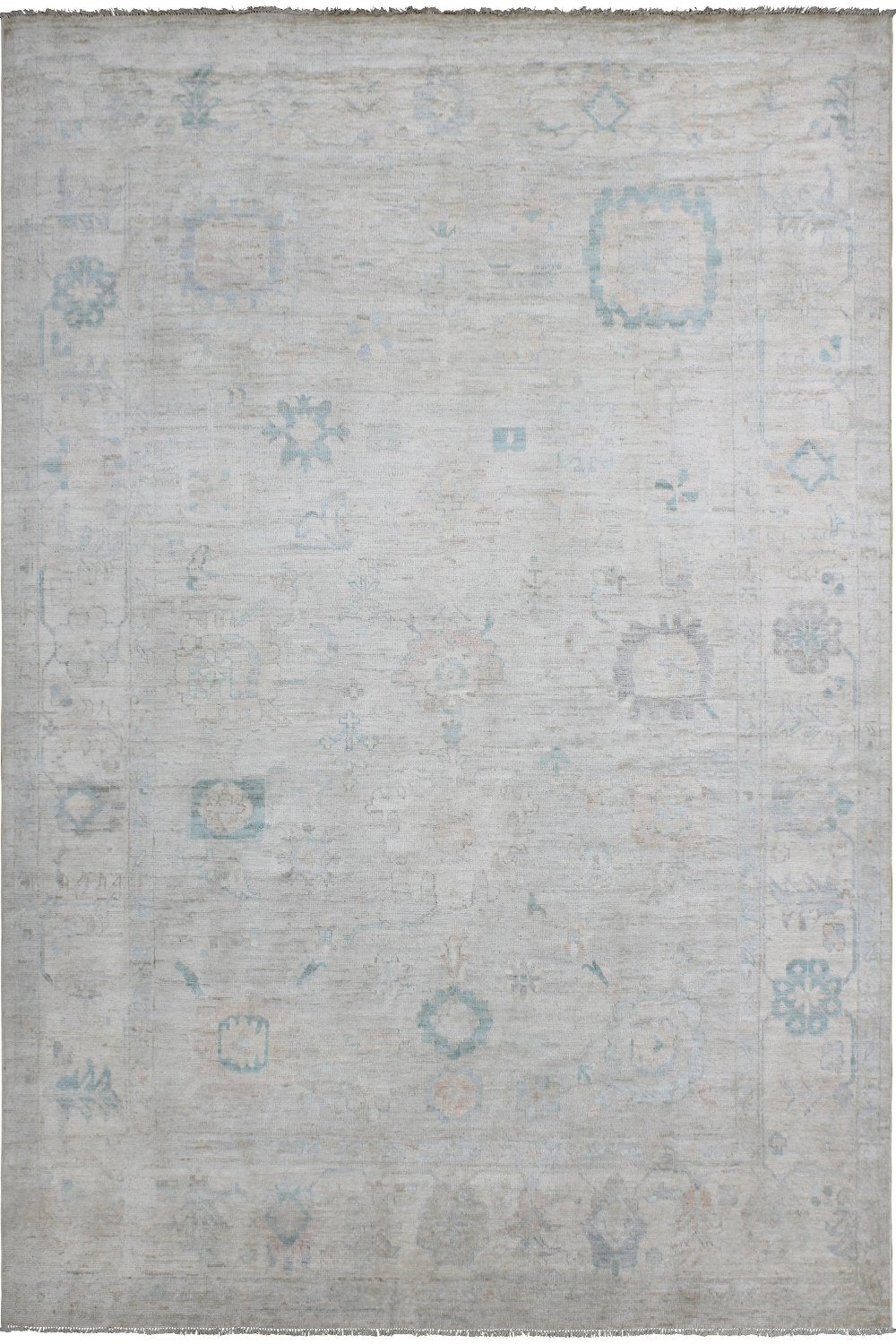 Hand Knotted Afghani Oushak Area Rug in Neutral 