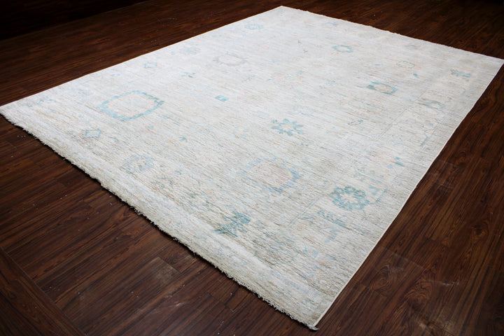 Hand Knotted Afghani Oushak Area Rug in Neutral 