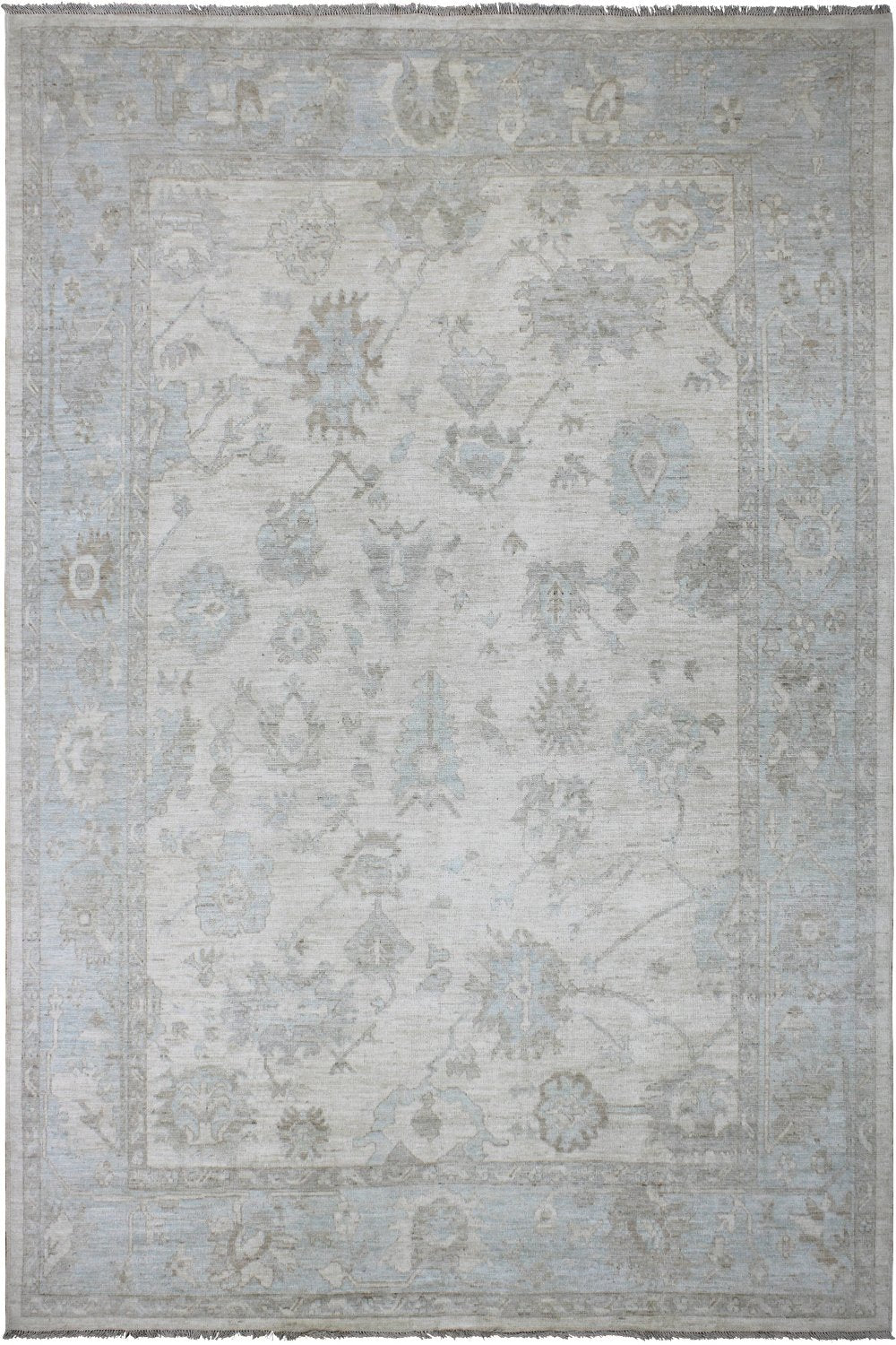 Hand Knotted Afghani Oushak Area Rug in Neutral 