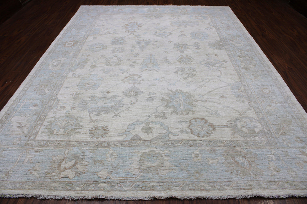 Hand Knotted Afghani Oushak Area Rug in Neutral 