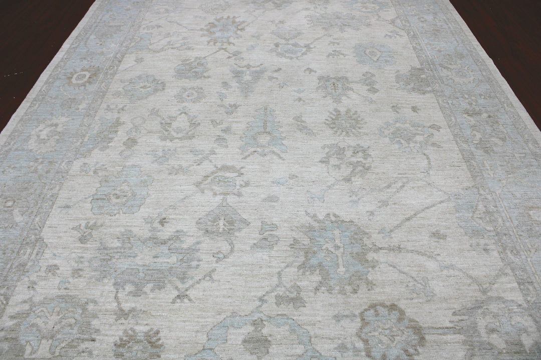 Hand Knotted Afghani Oushak Area Rug in Neutral 