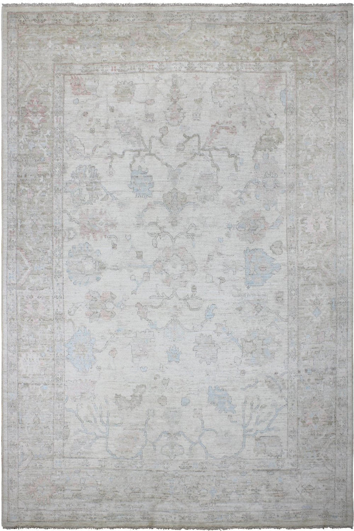 Hand Knotted Afghani Oushak Area Rug in Neutral 