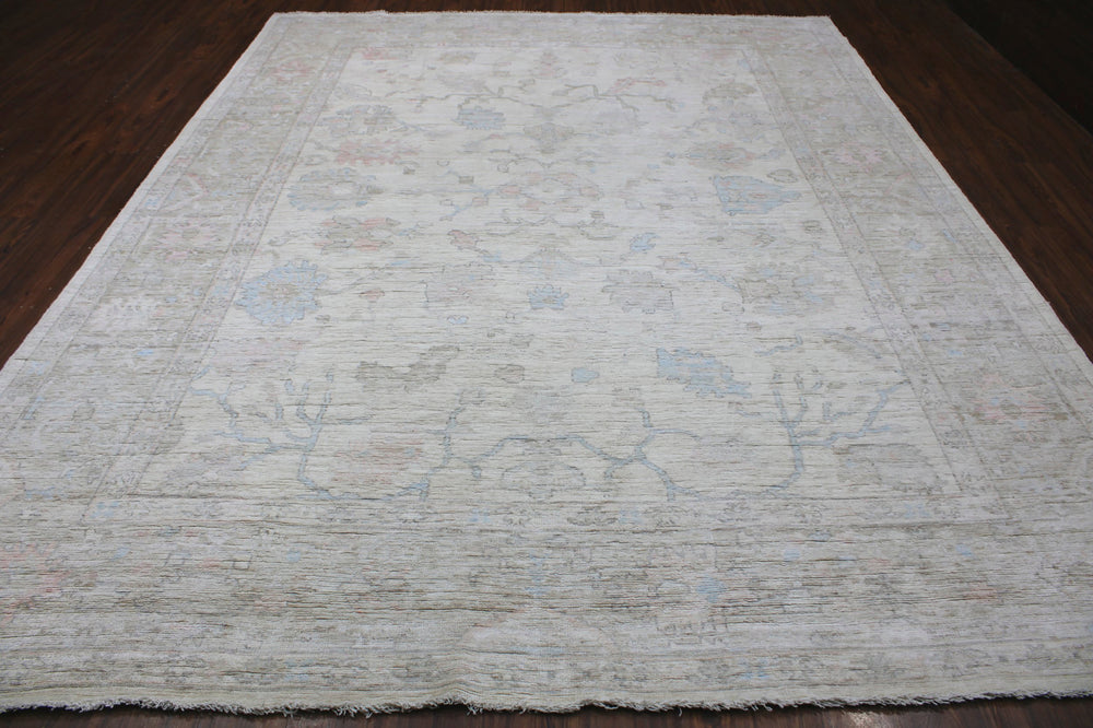 Hand Knotted Afghani Oushak Area Rug in Neutral 