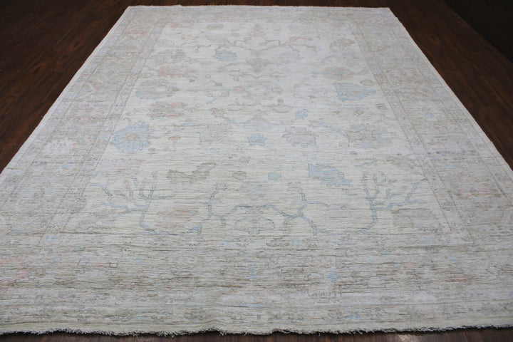 Hand Knotted Afghani Oushak Area Rug in Neutral 