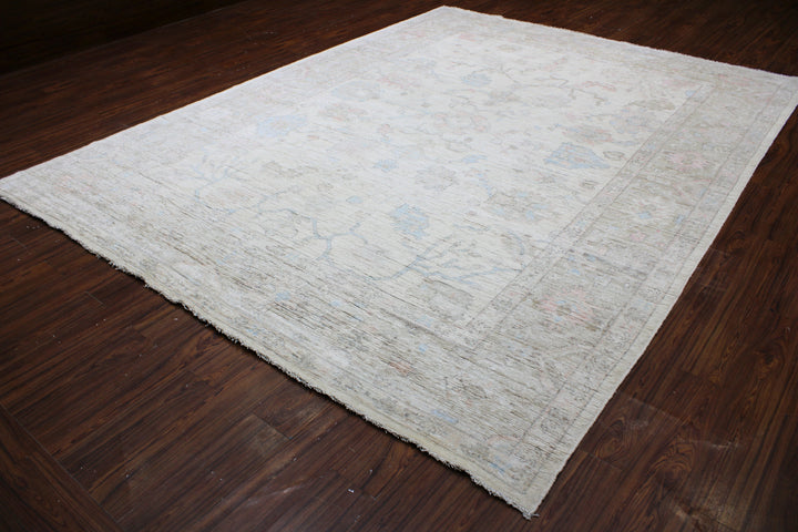 Hand Knotted Afghani Oushak Area Rug in Neutral 