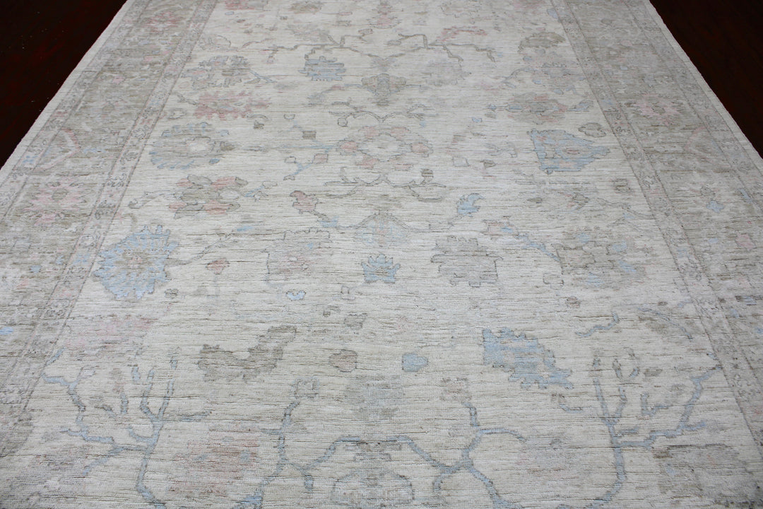 Hand Knotted Afghani Oushak Area Rug in Neutral 