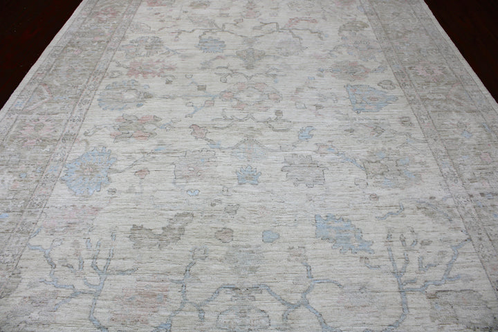 Hand Knotted Afghani Oushak Area Rug in Neutral 