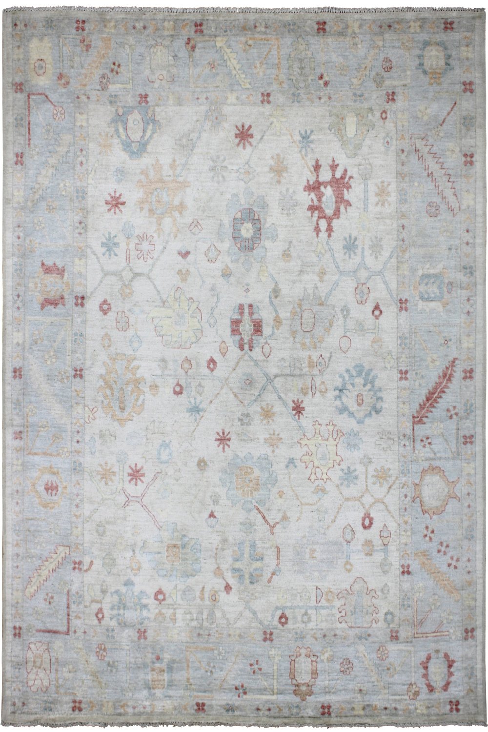 Hand Knotted Afghani Oushak Area Rug in neutral 