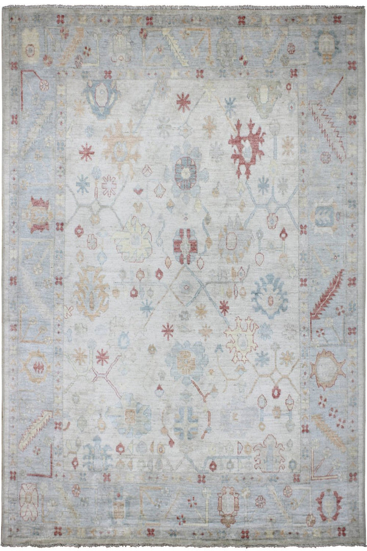 Hand Knotted Afghani Oushak Area Rug in neutral 