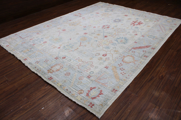 Hand Knotted Afghani Oushak Area Rug in neutral 