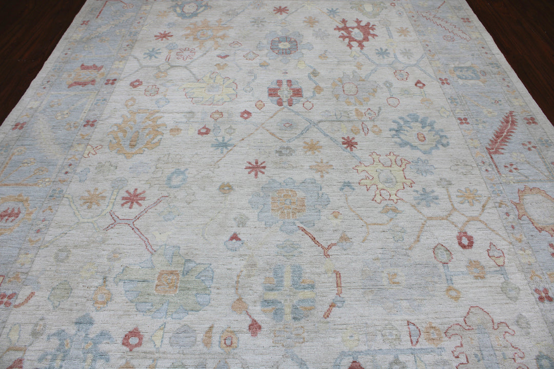 Hand Knotted Afghani Oushak Area Rug in neutral 