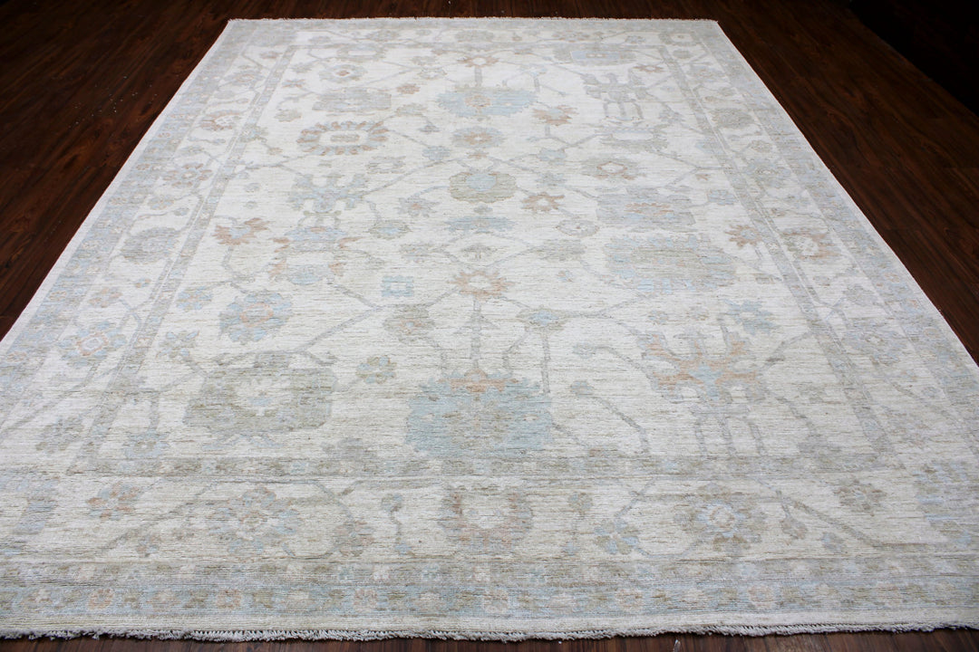 Hand Knotted Afghani Oushak Area Rug in gray