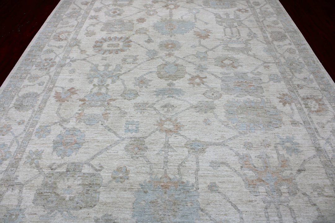 Hand Knotted Afghani Oushak Area Rug in gray