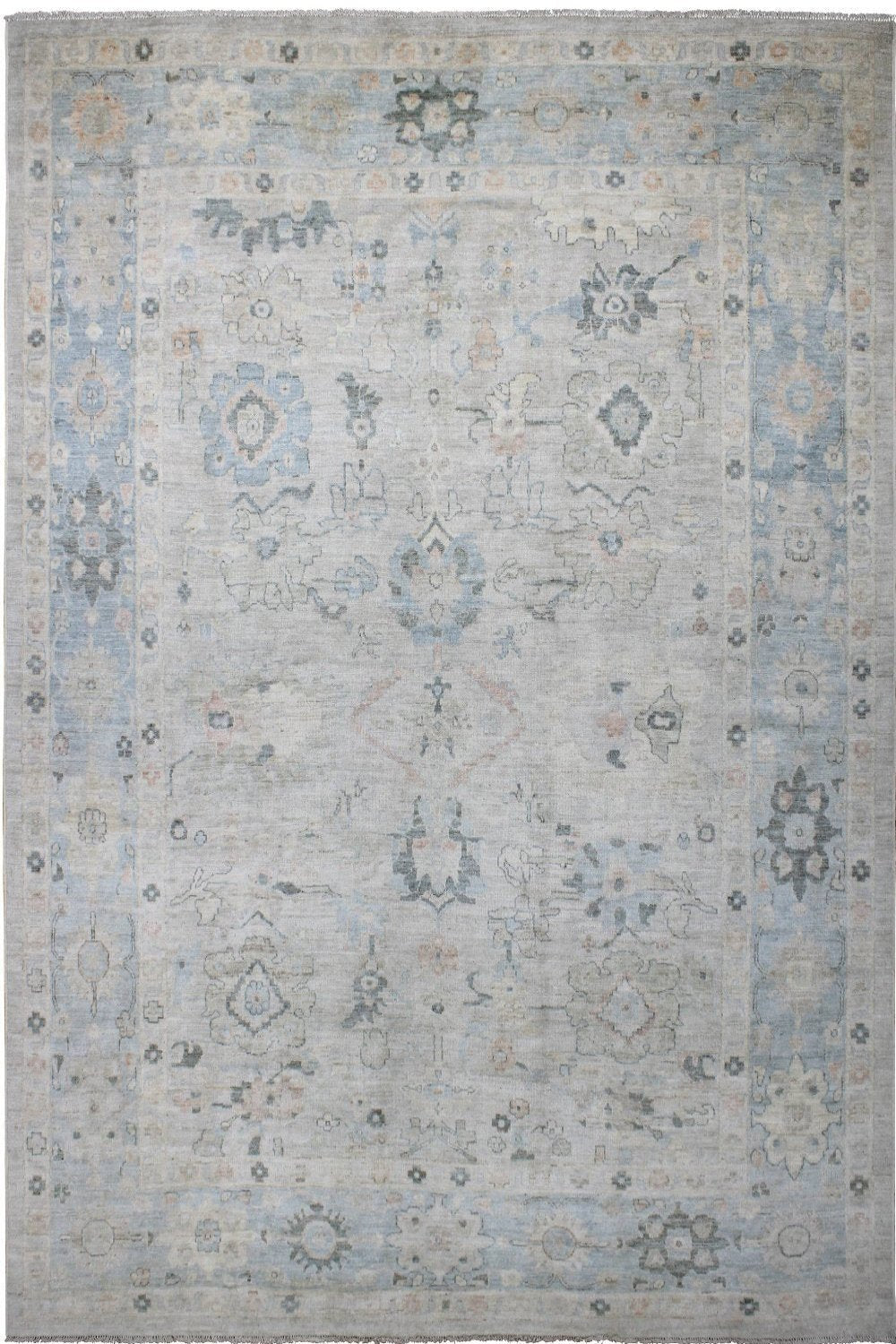 Hand Knotted Afghani Oushak Area Rug in neutral 