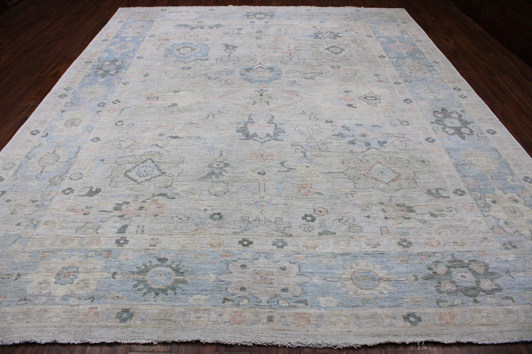 Hand Knotted Afghani Oushak Area Rug in neutral 