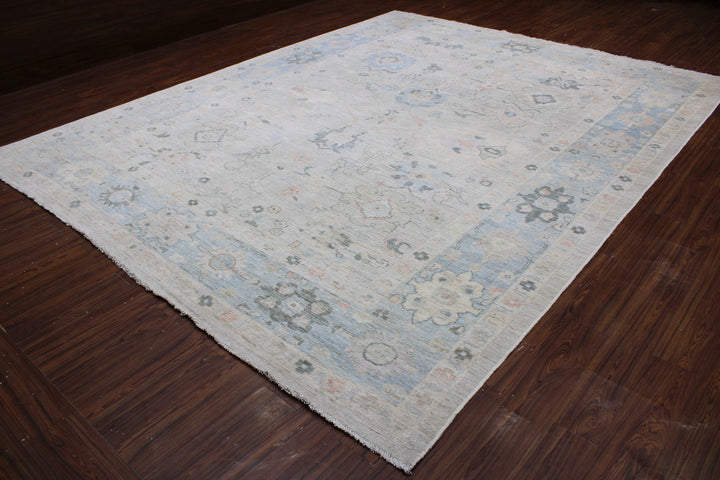 Hand Knotted Afghani Oushak Area Rug in neutral 