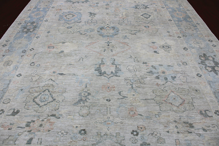 Hand Knotted Afghani Oushak Area Rug in neutral 