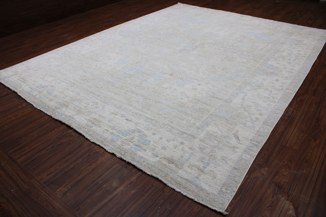 Hand Knotted Afghani Oushak Area Rug in gray