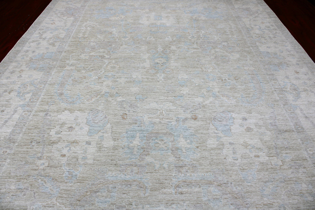 Hand Knotted Afghani Oushak Area Rug in gray