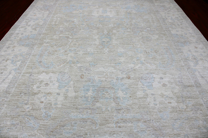 Hand Knotted Afghani Oushak Area Rug in gray