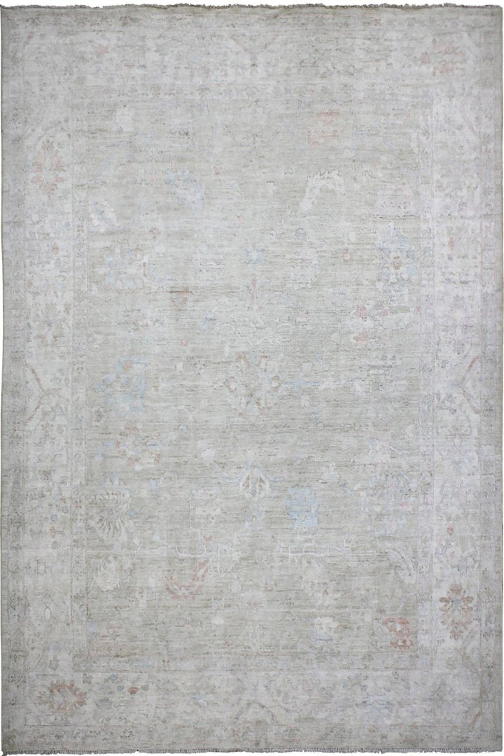 Hand Knotted Afghani Oushak Area Rug in neutral 