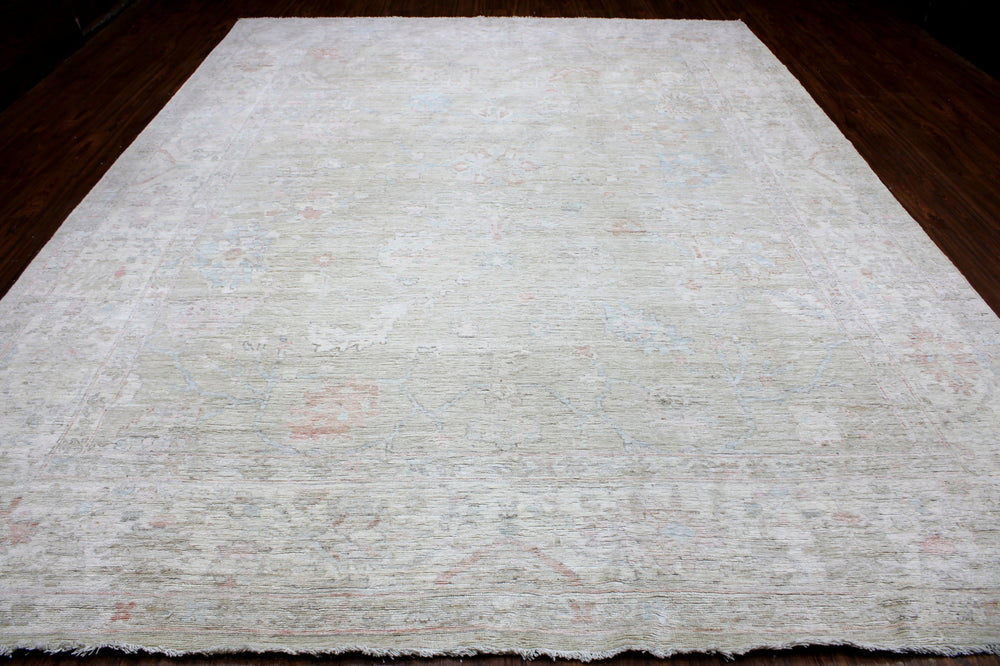 Hand Knotted Afghani Oushak Area Rug in neutral 