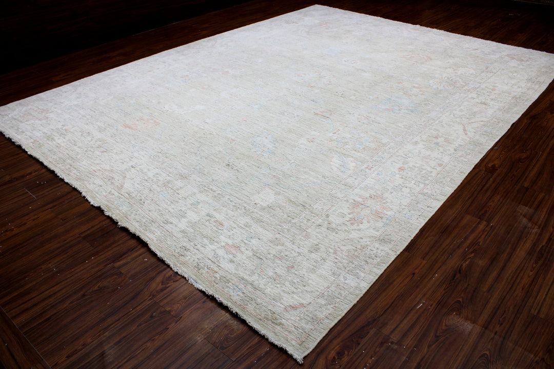 Hand Knotted Afghani Oushak Area Rug in neutral 