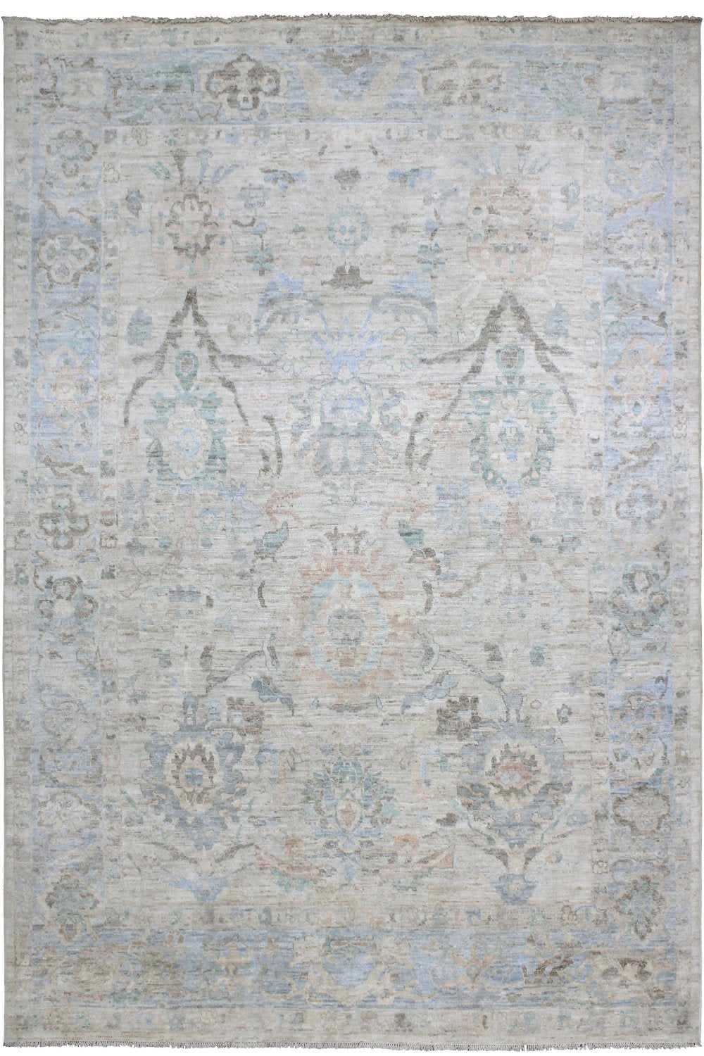 Hand Knotted Afghani Oushak Area Rug in neutral 