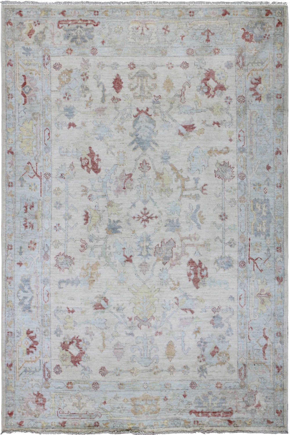 Hand Knotted Afghani Oushak Area Rug in gray