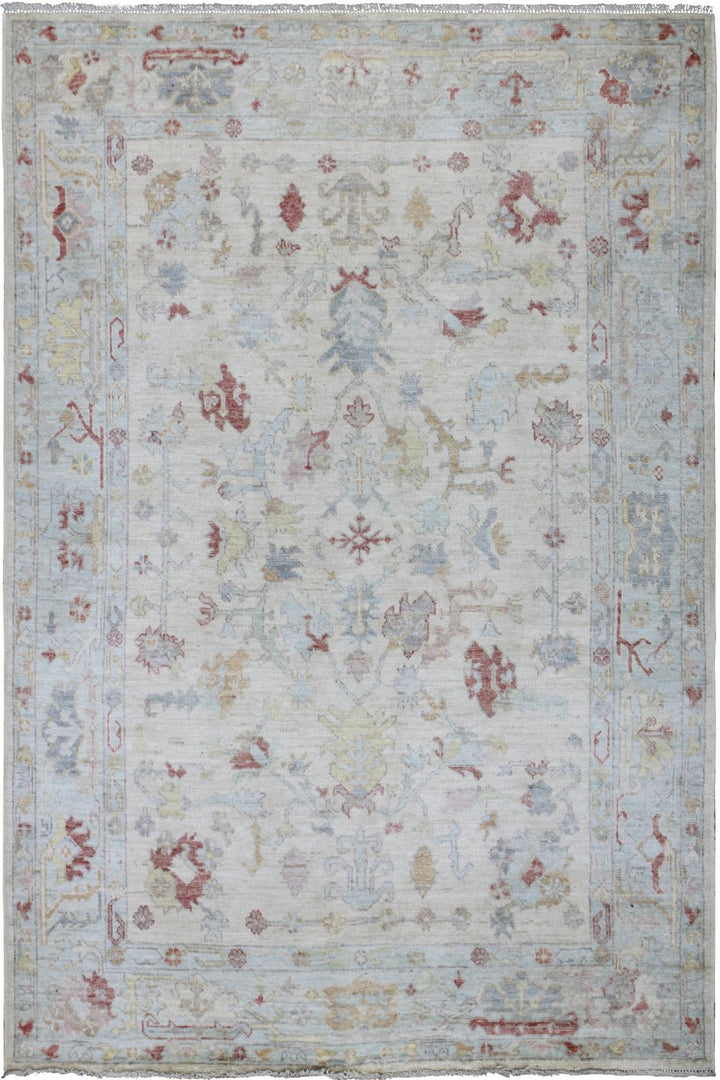 Hand Knotted Afghani Oushak Area Rug in gray