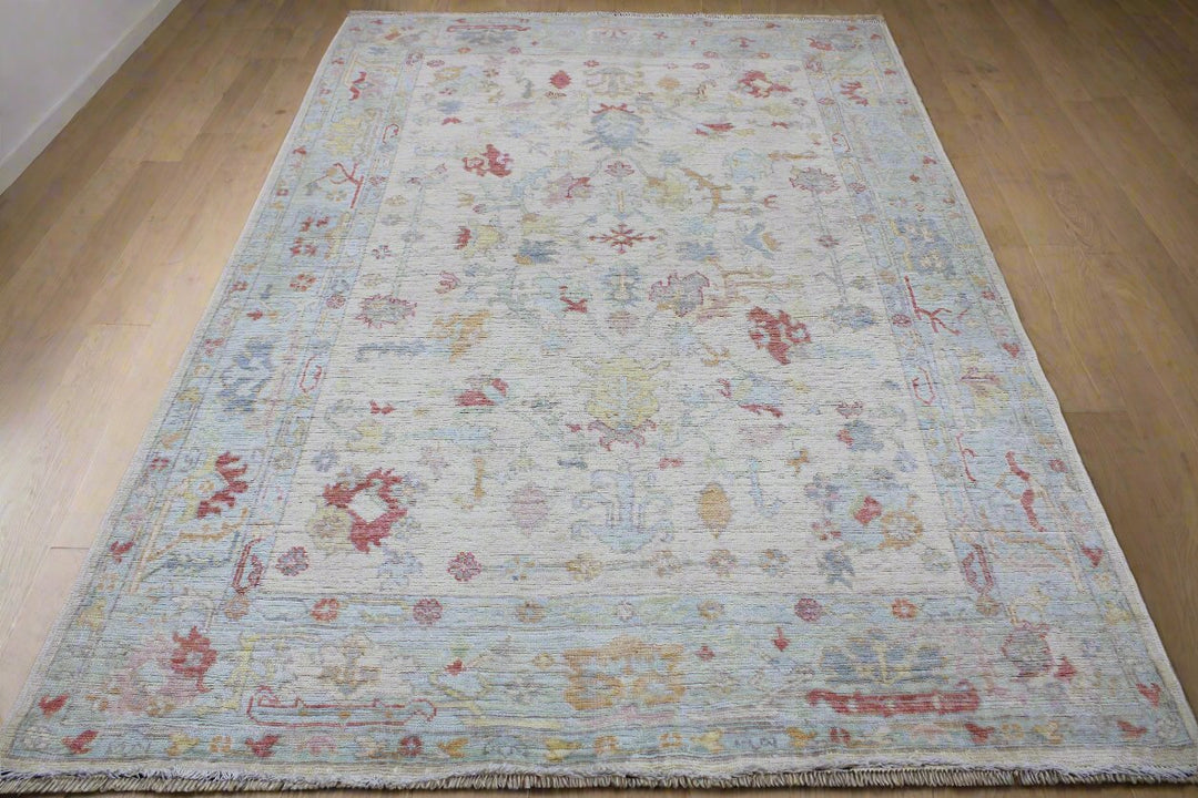 Hand Knotted Afghani Oushak Area Rug in gray