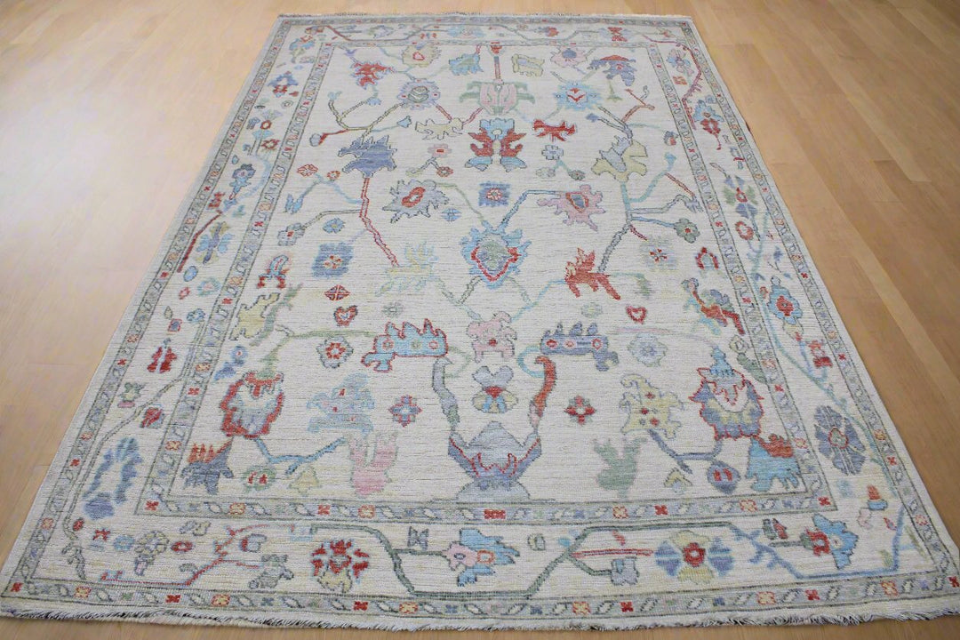 Hand Knotted Afghani Oushak Area Rug in gray