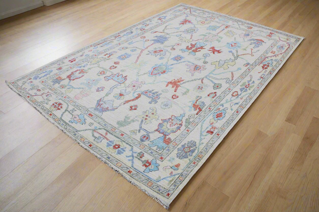 Hand Knotted Afghani Oushak Area Rug in gray