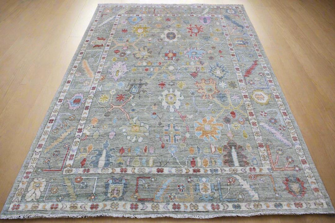 Hand Knotted Afghani Oushak Area Rug in gray