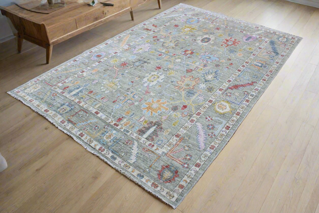 Hand Knotted Afghani Oushak Area Rug in gray