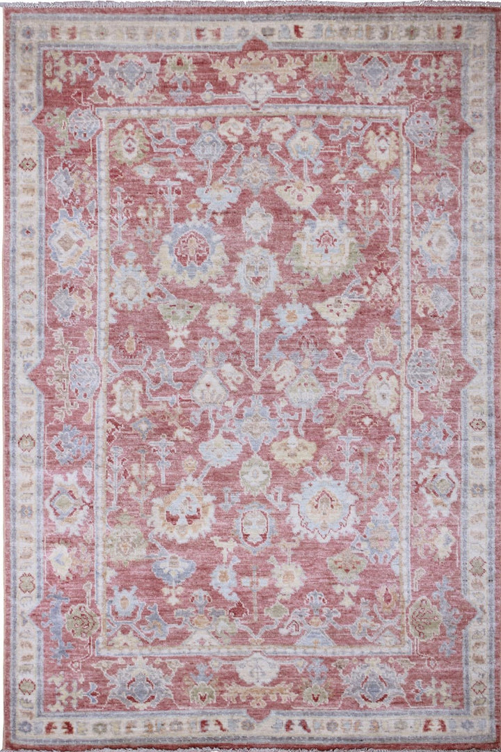 Hand Knotted Afghani Oushak Area Rug in Pink 