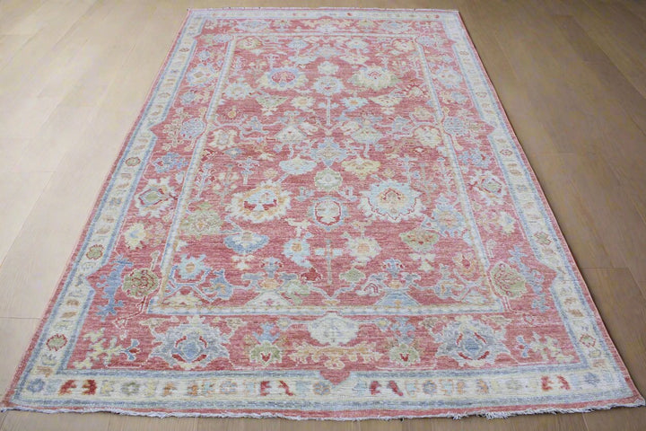 Hand Knotted Afghani Oushak Area Rug in Pink 