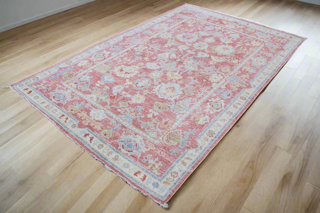 Hand Knotted Afghani Oushak Area Rug in Pink 