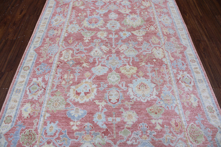 Hand Knotted Afghani Oushak Area Rug in Pink 