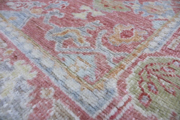 Hand Knotted Afghani Oushak Area Rug in Pink 