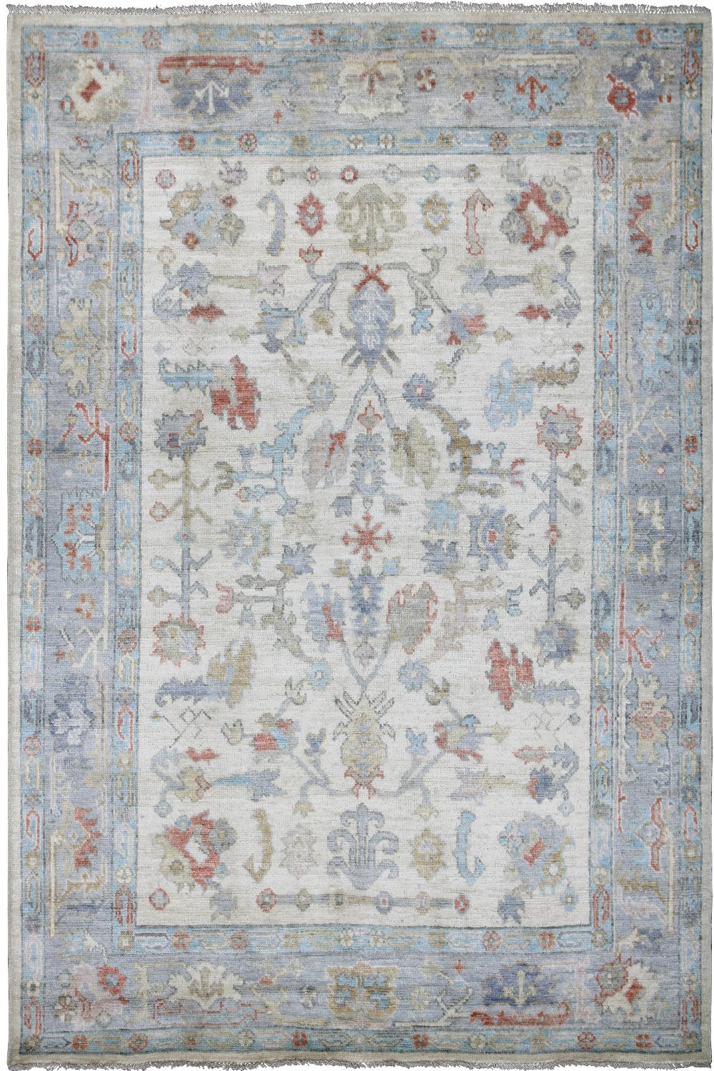 Hand Knotted Afghani Oushak Area Rug in neutral 