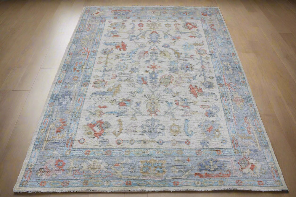 Hand Knotted Afghani Oushak Area Rug in neutral 