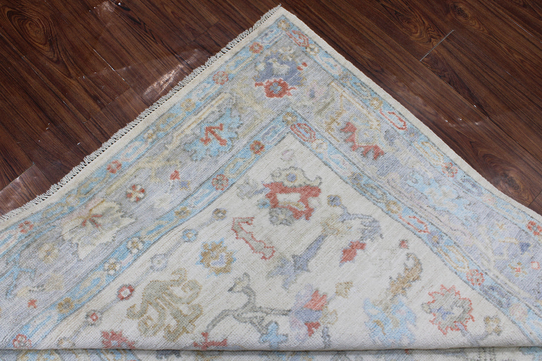 Hand Knotted Afghani Oushak Area Rug in neutral 