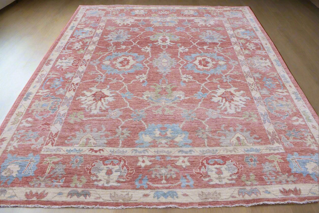 Hand Knotted Afghani Oushak Area Rug in Pink