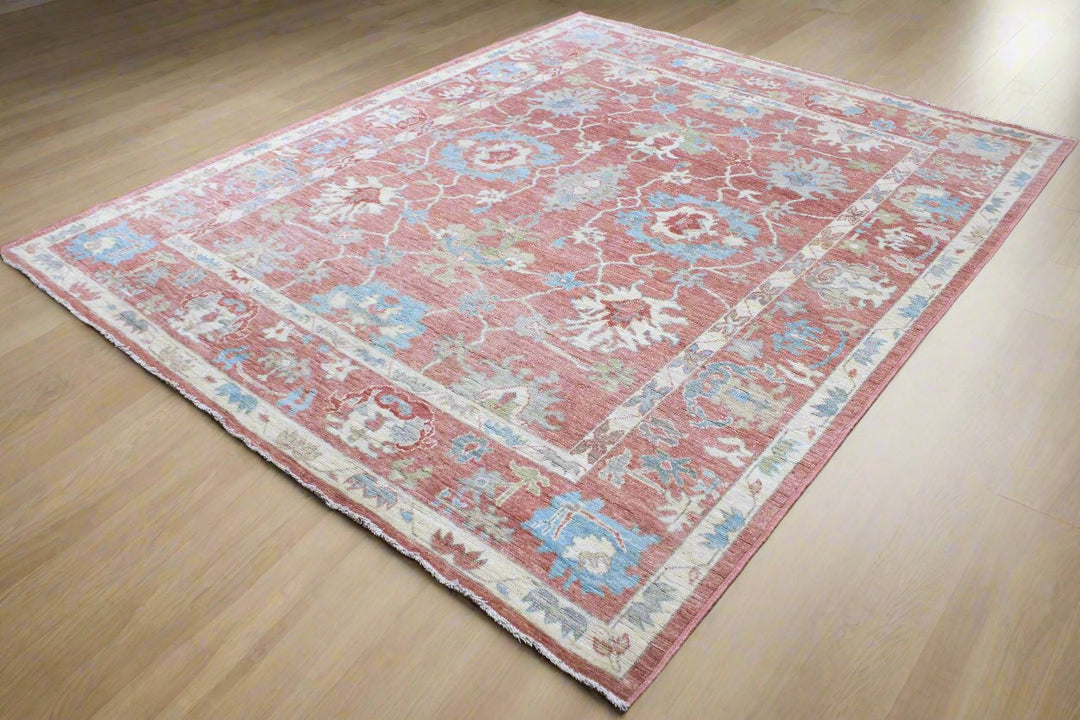 Hand Knotted Afghani Oushak Area Rug in Pink