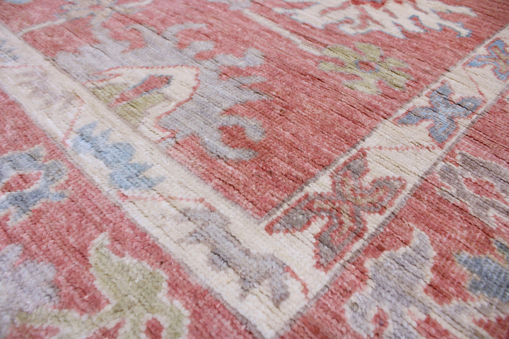 Hand Knotted Afghani Oushak Area Rug in Pink