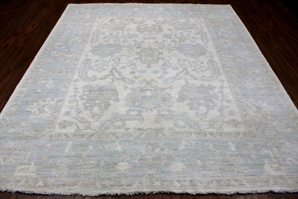 Hand Knotted Afghani Oushak Area Rug in neutral 