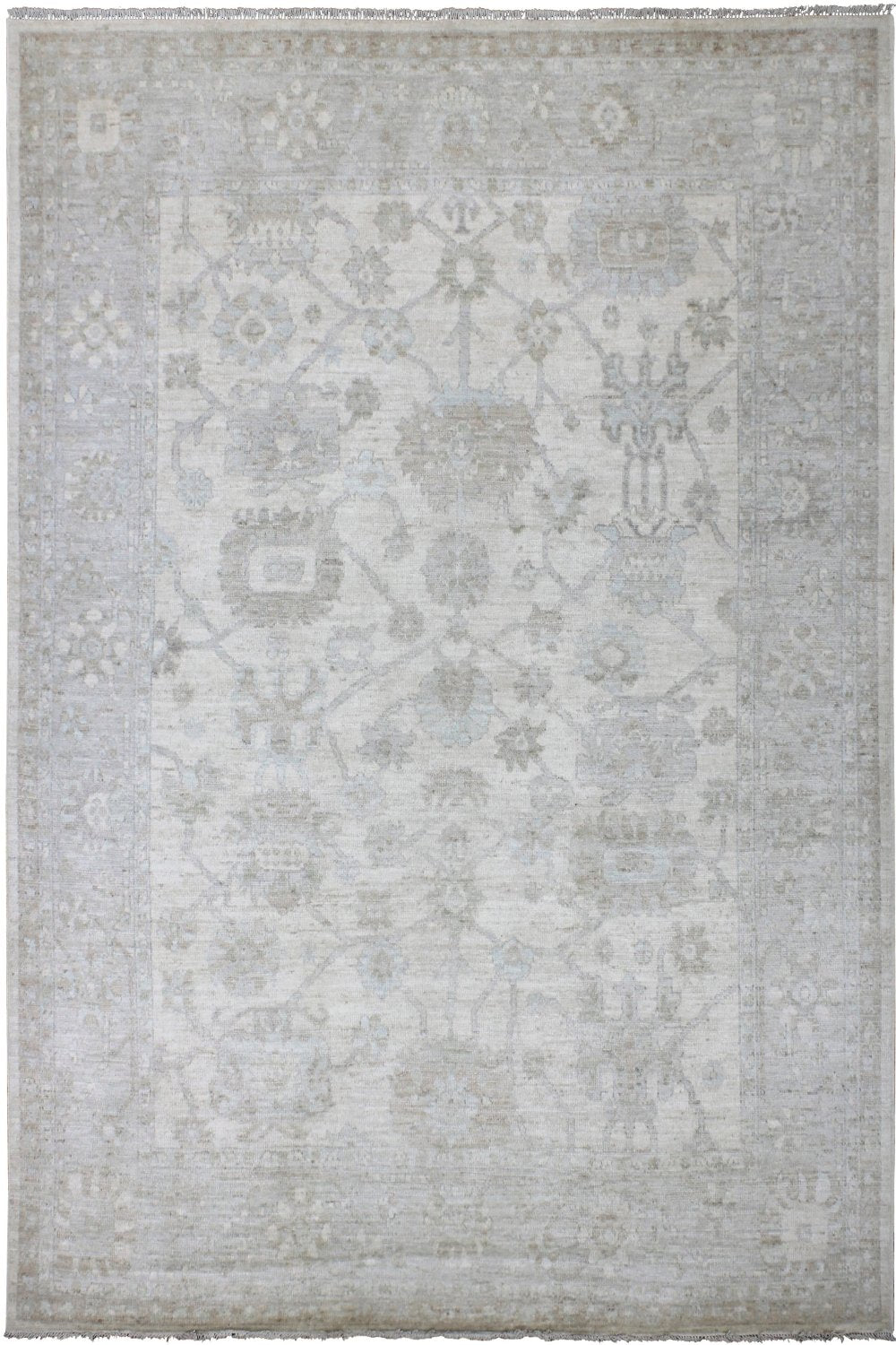 Hand Knotted Afghani Oushak Area Rug in neutral gray