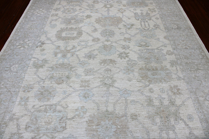 Hand Knotted Afghani Oushak Area Rug in neutral gray